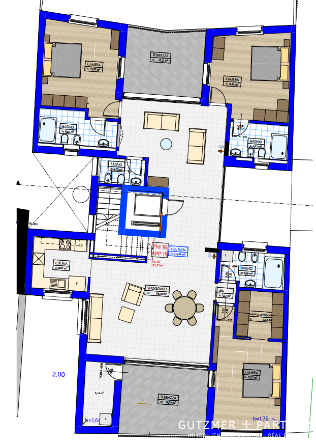 ULTIMA disponibilità: SUPER-PENTHOUSE  ultimo piano intero (quinto), 245 m2 Sopra i tetti del centro storico a Bolzano