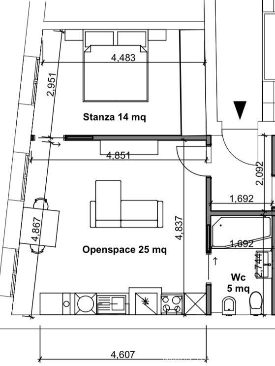 BOLZANO CENTRO – ATTICO ULTIMO PIANO  BILOCALE RISTRUTTURATO E ARREDATO Via Grappoli
